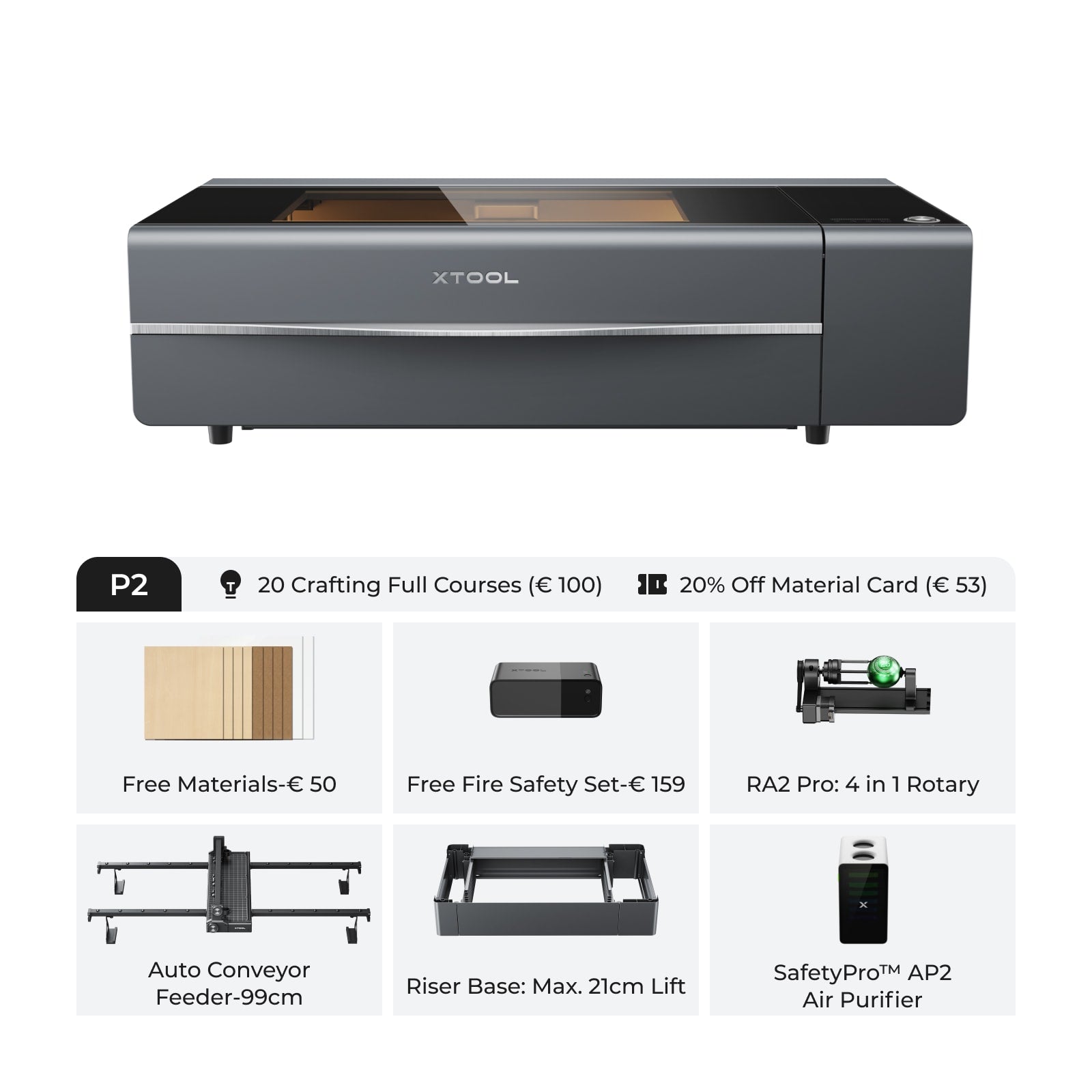 Xtool P2 veelzijdige en slimme desktop 55W CO2 laser Cutter