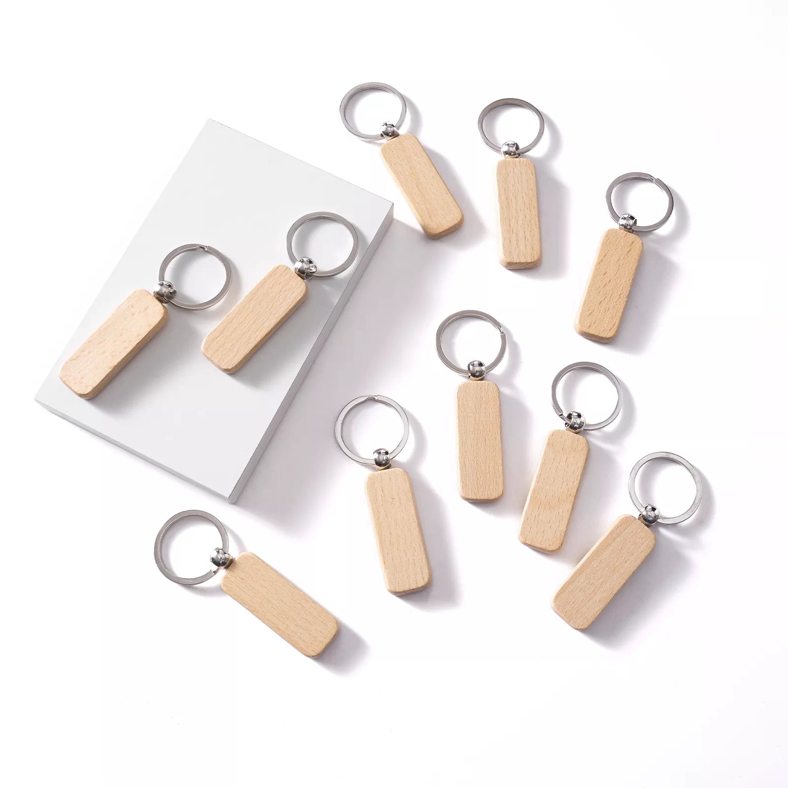 Free Rounded Rectangle Strip Wooden Keychain (10pcs)