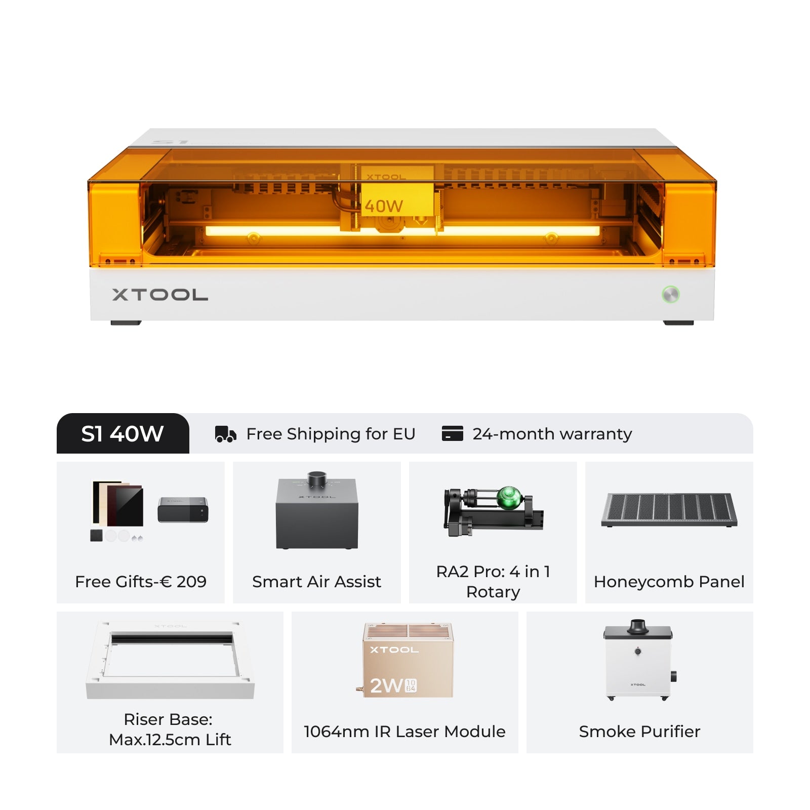 xTool S1 Blue + 1064nm IR Laser Kit: Enclosed Diode Laser Engraver & Cutter