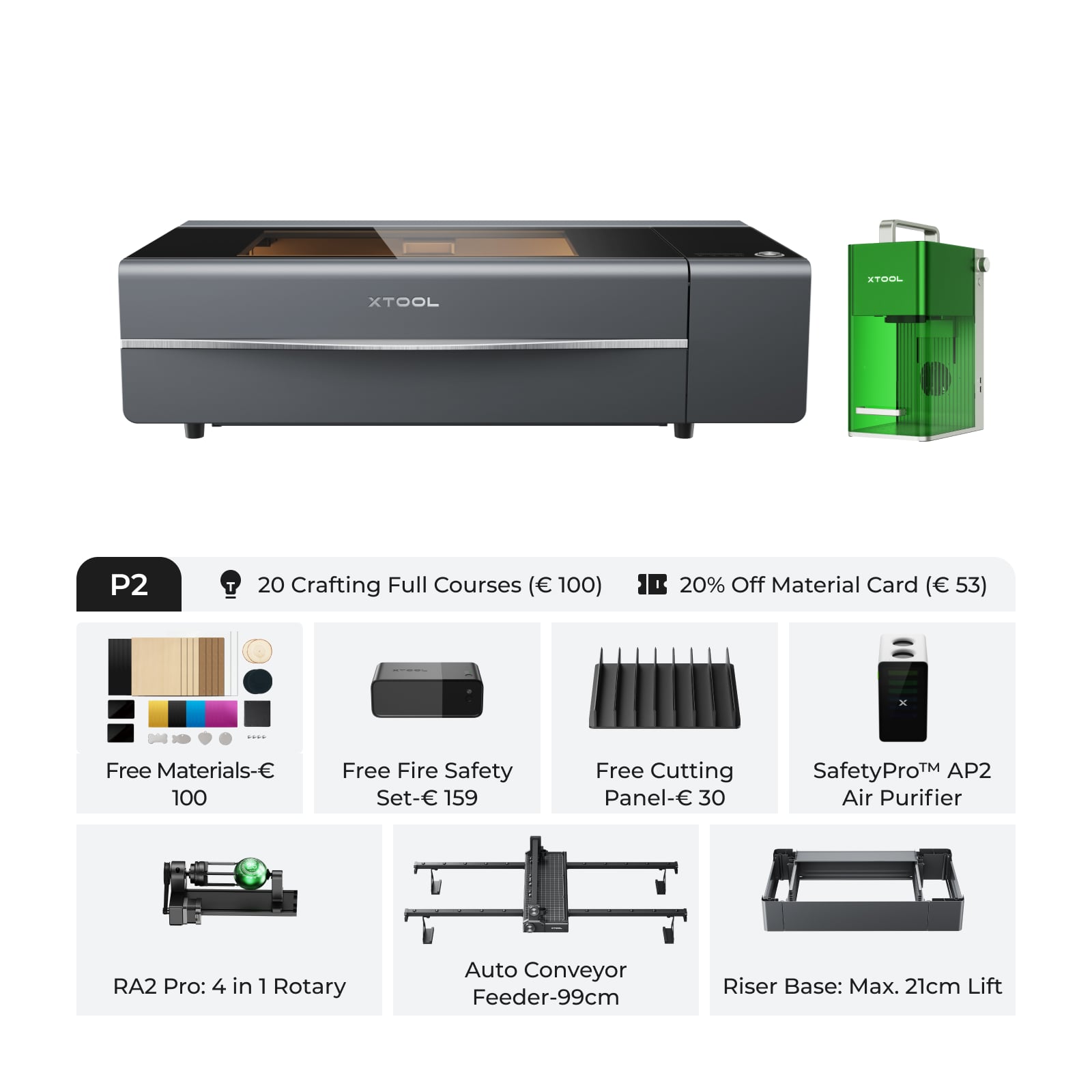 Xtool P2 veelzijdige en slimme desktop 55W CO2 laser Cutter