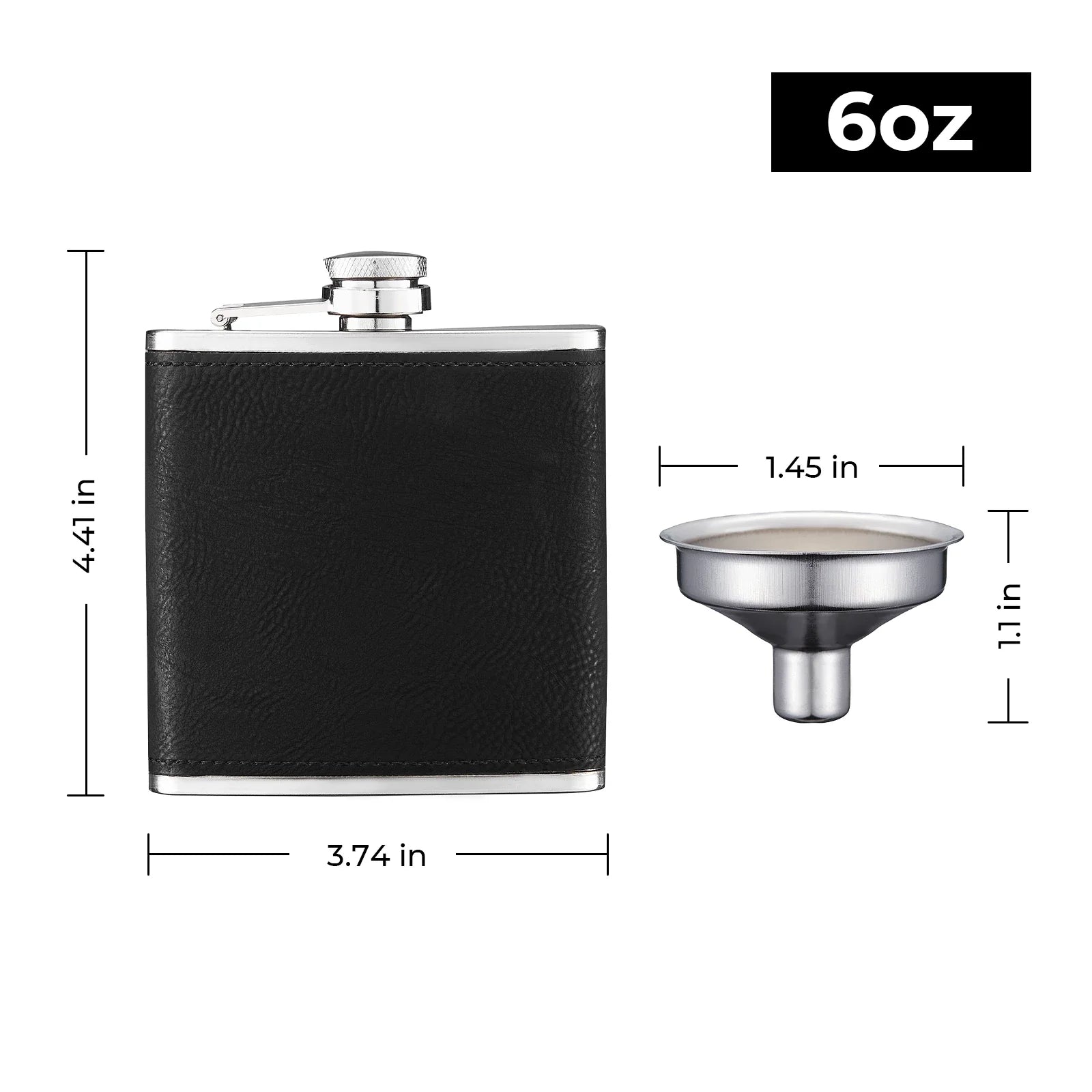 Black to Silver Laserable PU Stainless Steel Hip Flask (6oz)