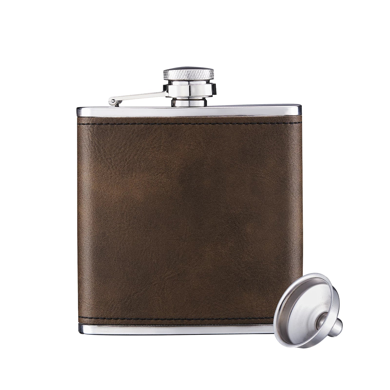 Brown to Gold Laserable PU Stainless Steel Hip Flask (6oz)