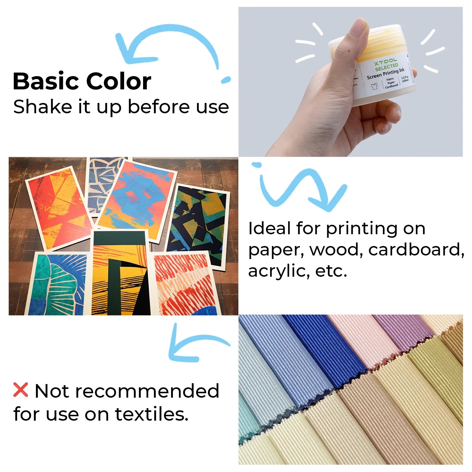 Basic Color Acrylic Screen Printing Ink Set (6 Colors)