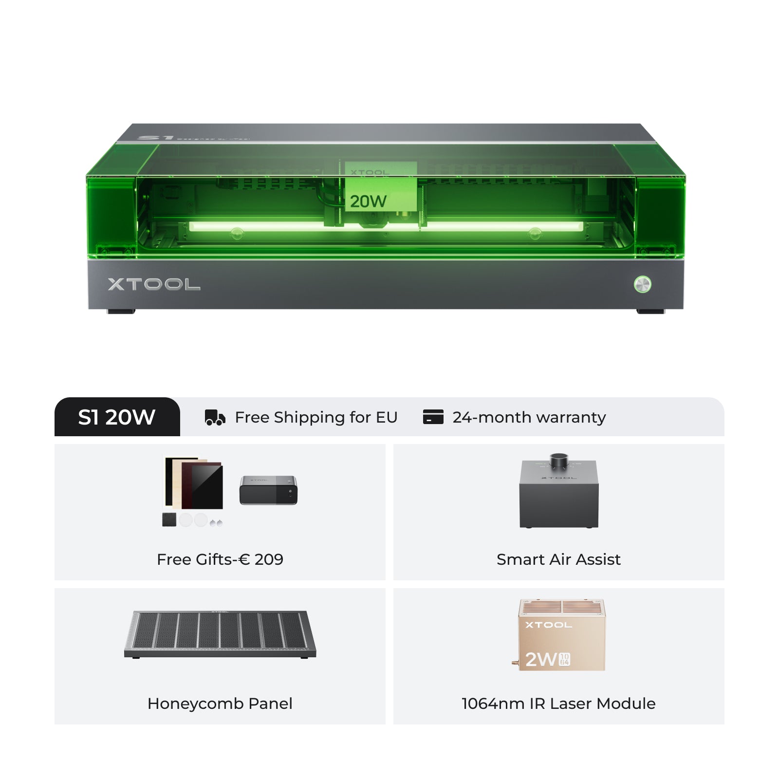 xTool S1 Blue + 1064nm IR Laser Kit: Enclosed Diode Laser Engraver & Cutter