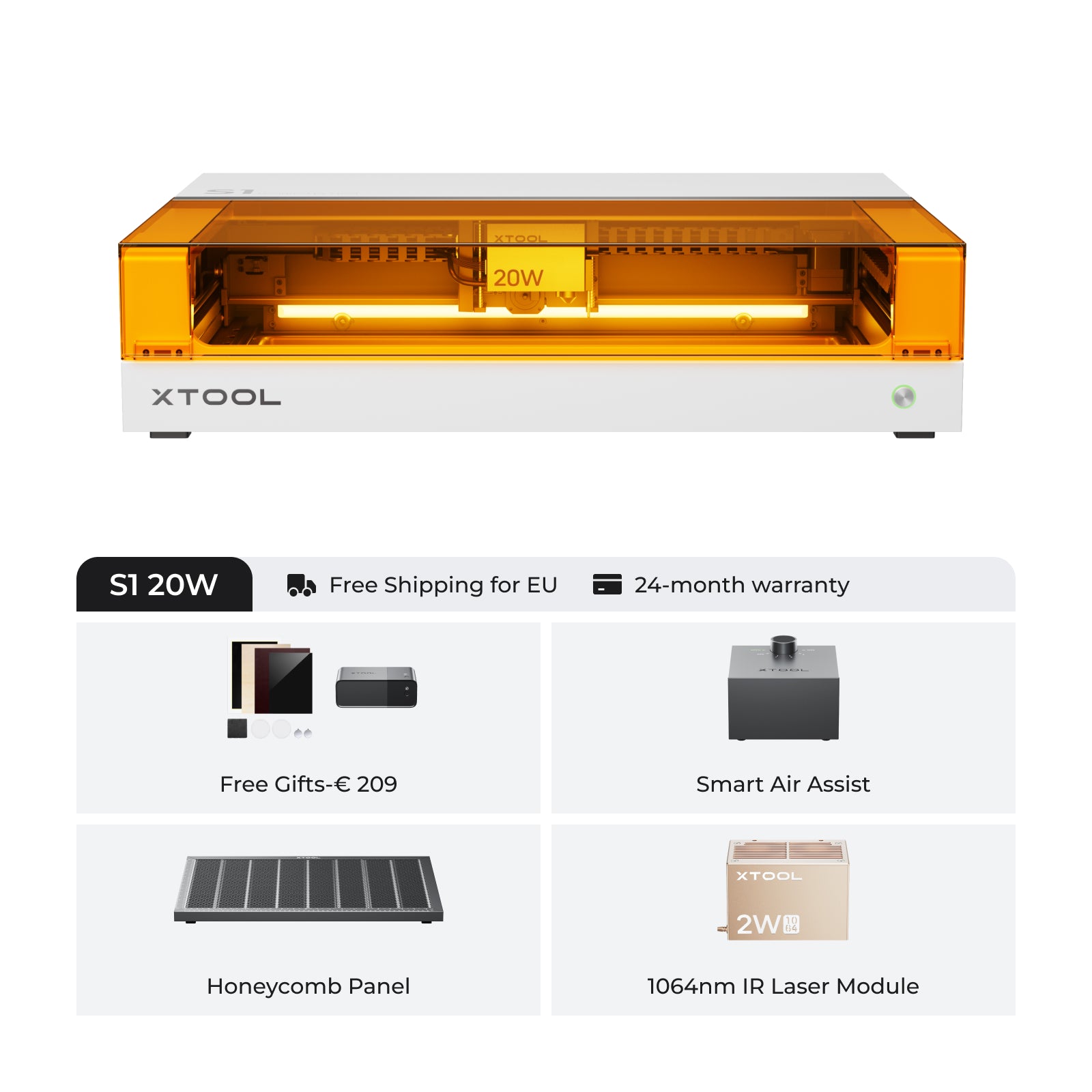 xTool S1 Blue + 1064nm IR Laser Kit: Enclosed Diode Laser Engraver & Cutter