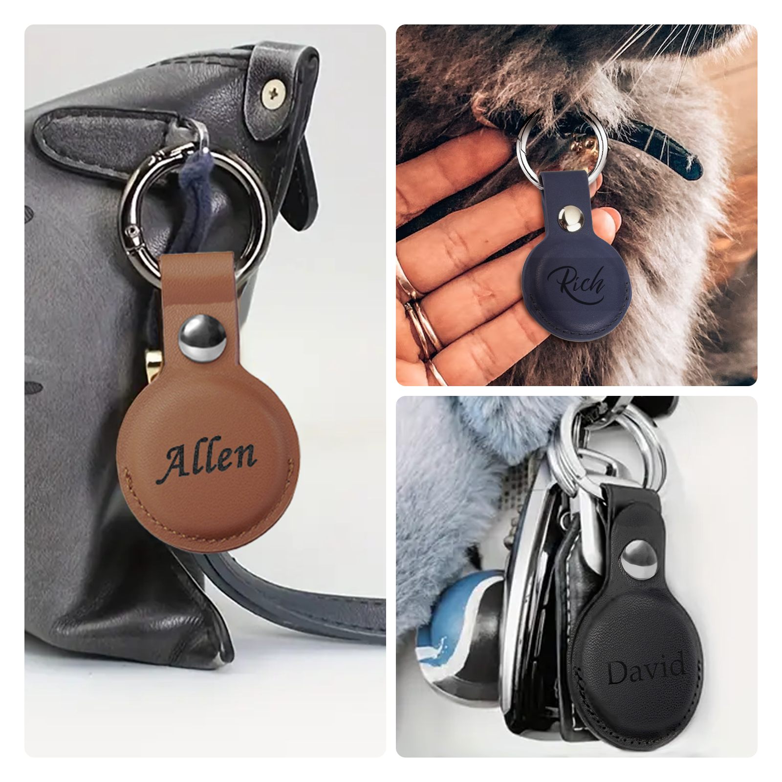 Black PU Leather Keychain for Apple Airtags Holder (4pcs)